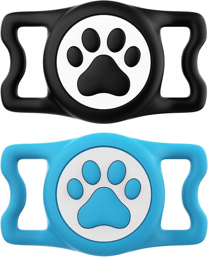 IP68 Waterproof Compatible with AirTag Dog Collar Holder, Silicone Dog Air tagholder for AirTag (Black&Blue)