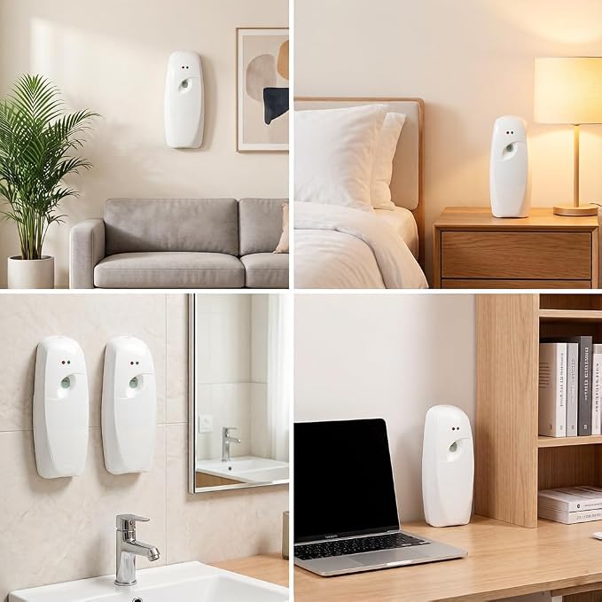 Automatic Diffusers, Battery Operated Scent Dispenser Wall Mount & Tabletop Aromatherapy Sprayer, Adjustable Spray Frequency Air Freshener for Home Bathroom Office Hotel(2 Pack)
