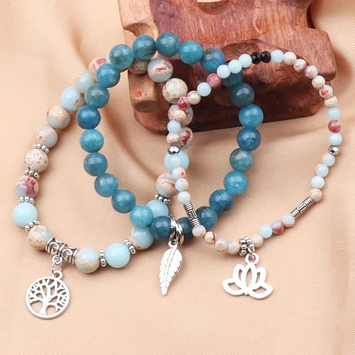 UEUC Tree of Life Yoga Healing Stone Bracelets,Multilayer Lotus Chakra Stone Reiki Bracelet Sets,Anxiety Crystal Natural Stone,for Women Stress Relief