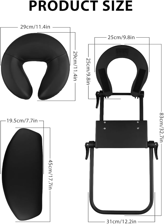 TOROKOM Adjustable Headrest Face Pillow Cradle & Face Cushion Support Bracket, Headrest Face Cushion Face Pillow, Salon Home Mattress Massage Kit (Black)