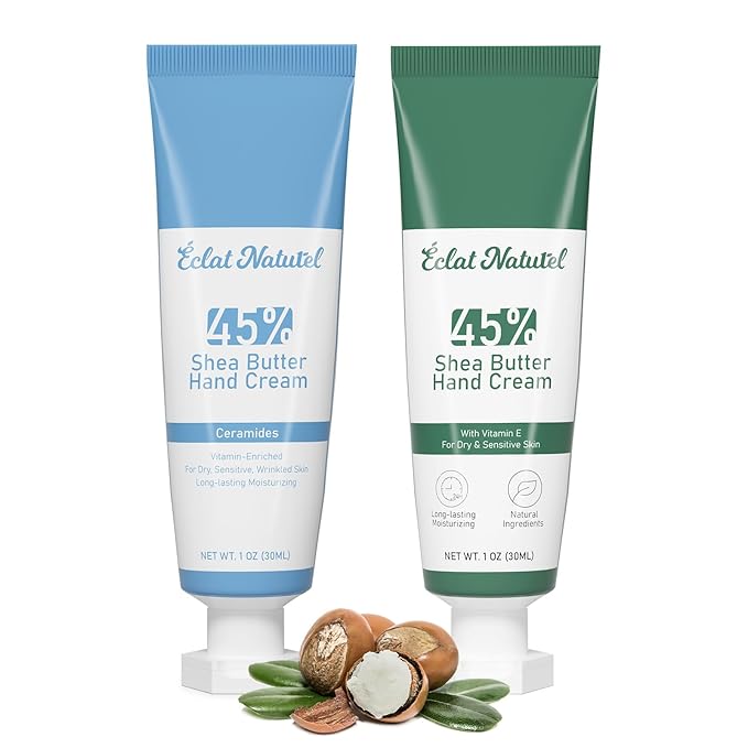 Shea Butter Hand Cream, Vitamin E and Ceramide Moisturizer for Dry Hands, 45% Shea Butter Mini Hand Lotion Travel Size,1 Fl Oz(Pack of 2)