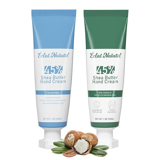 Shea Butter Hand Cream, Vitamin E and Ceramide Moisturizer for Dry Hands, 45% Shea Butter Mini Hand Lotion Travel Size,1 Fl Oz(Pack of 2)