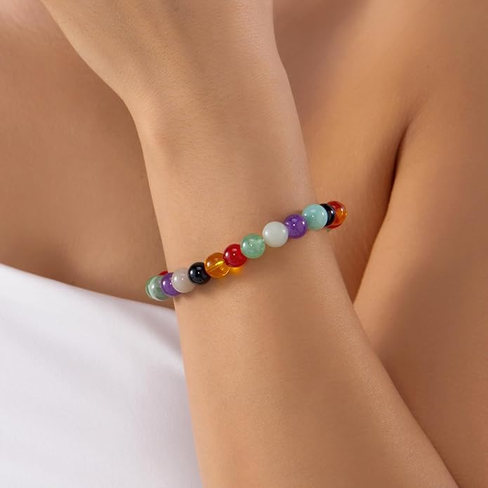 Healing Crystal Bracelet for Women Men Inspirational Bracelet Natural Stone Stretch Bracelet Spiritual Crystal Beads Bracelet Anxiety Relief Jewelry Gifts