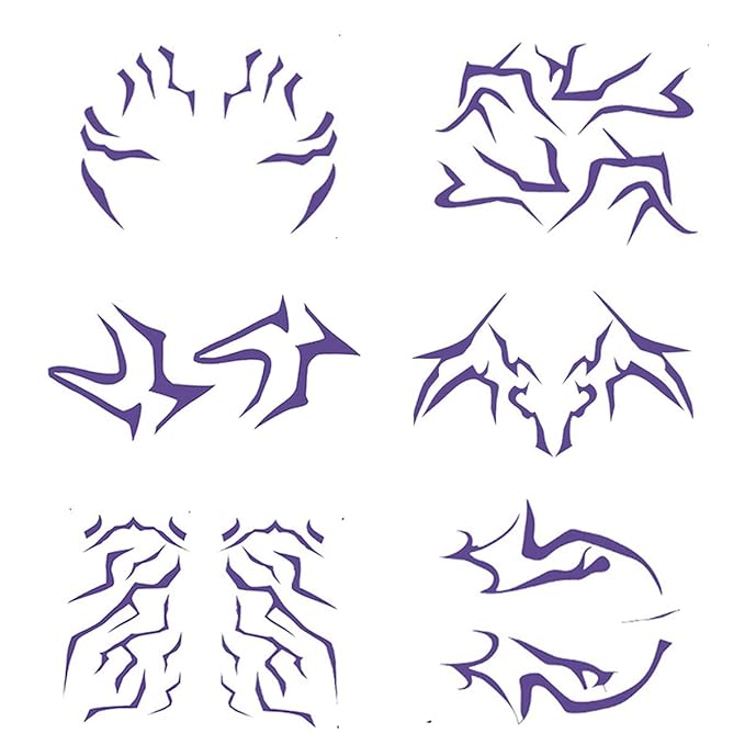 Purple Temporary Tattoo Stickers – 8 PCS Movie Anime Kpop Theme Purple Tattoos Realistic Waterproof Body Art for Cosplay, Halloween, and Party Makeup(For Full Body)