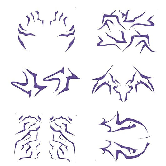 Purple Temporary Tattoo Stickers – 8 PCS Movie Anime Kpop Theme Purple Tattoos Realistic Waterproof Body Art for Cosplay, Halloween, and Party Makeup(For Full Body)