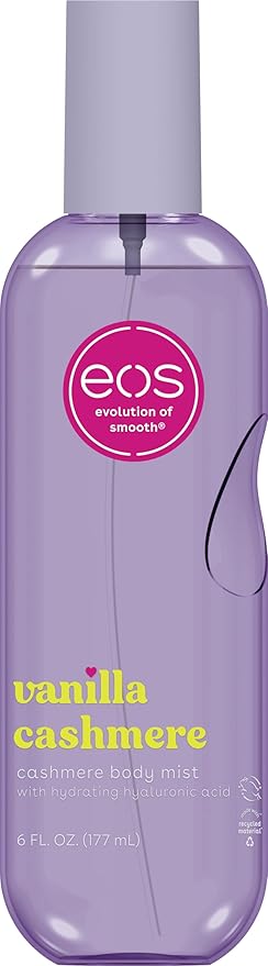eos Cashmere Body Mist, Vanilla Cashmere, Soft Musk, Cozy Caramel, Hair Mist, Body Spray for Women Moisturizing, Hyaluronic Acid, Vanilla Body Spray, Vegan, Cruelty-free, 6 fl oz