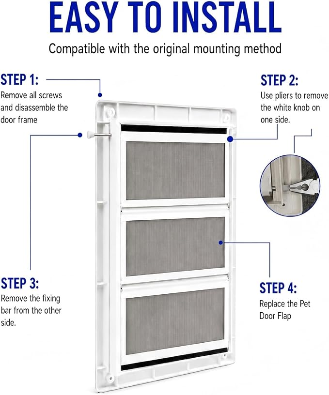 3-Panel Airseal Pet Door Flap 10.25x15.75in XL, Metal Connection