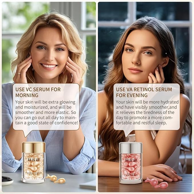 HKH Retinol Serum for Face: 48 Capsules Vitamin A Anti-Aging Wrinkle Night Serum - Vitamin E Collagen Oil for Women - Daily Deep Skin Care for Fine Lines Smooths Hydrates Brightening - 0.58 Oz
