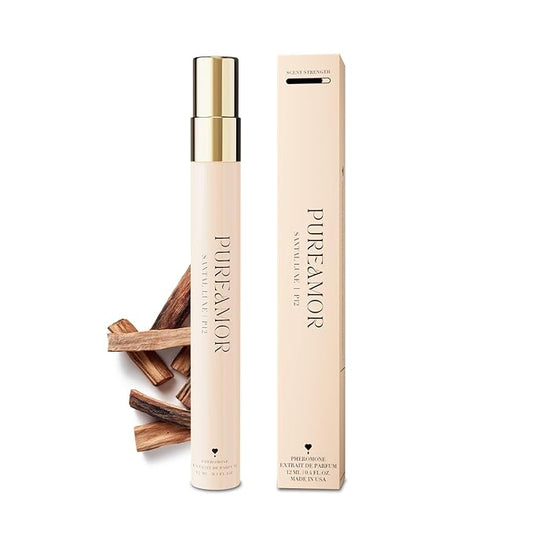 PUREAMOR Pheromone Perfume for Women, Santal Luxe Extrait de Parfum – Warm Woody Scent with Sandalwood, Leather & Musk, Long Lasting Fragrance, 0.4 oz / 12 ml Travel Size