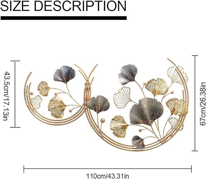 CDDUOLA 3D Room Wall Decor, Handmade Art Metal Round Golden Ginkgo Leaf Decorative Wall Sculpture for Home Living Room And Bedroom, 2 Pack | Handmade Art Metal Ginkgo Leaf Decorative Wall Sculpture for Home Living Room And Bedroom, 2 Pack