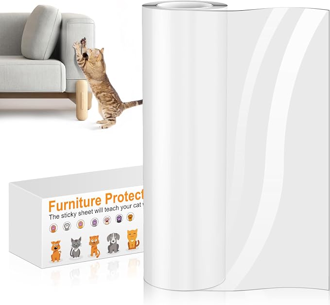 Anti Cat Scratch Furniture Protector (11.8" x 197") Single Sided | Thicken Vinyl Transparent Cat Anti Scratch Tape Flexible Couch Protector from Cat Claw Sticky Paws for Sofa, Door, Wall, Bed