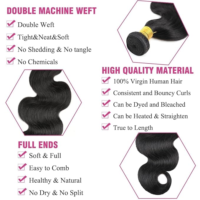 Brazilian Human Hair Bundles Body Wave Bundles 100% Unprocessed Virgin Human Hair Body Wave Quick Weave Raw 3 Bundles 22 24 26inch Deals Natural Black