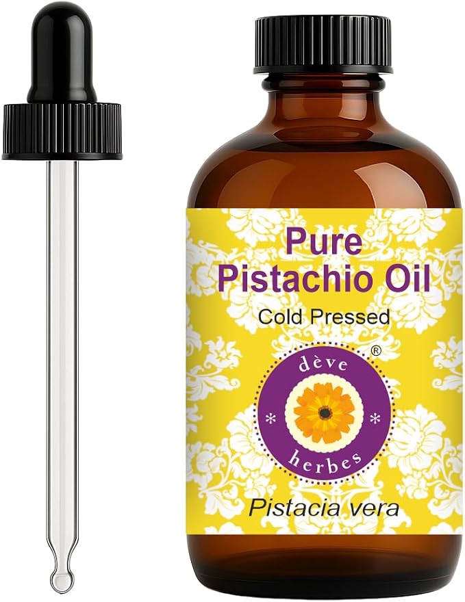 dève herbes Pistachio Oil (Pistacia vera) with Glass Dropper | Cold Pressed | Pure | Natural | For Diluting Essential oils | For Skin & Massage | Non-Sticky| Lightweight| Unisex | 120ml (4 oz)