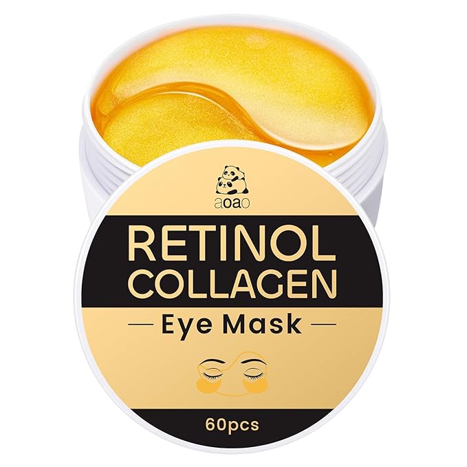 Eye Patches for Dark Circles and Puffiness with Retinol, Collagen, Vitamin C, Hyaluronic Acid - 60pcs Anti Aging Under Eye Masks for Undereye Brightening, Hydrating, Anti-Wrinkle & Cooling (Golden)