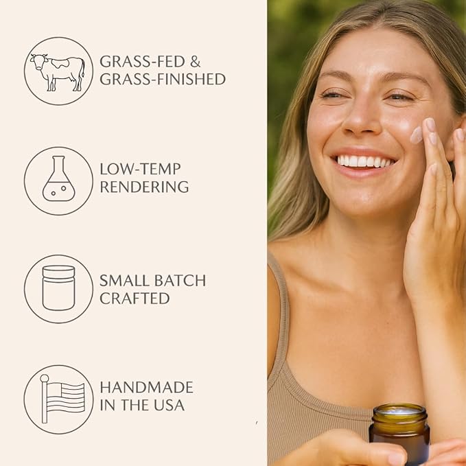 Untamed Organics Handmade Tallow & Honey Skin Balm | 100% Grass-Fed Grass-Finished Tallow + Raw Wild Honey | All Purpose Whole Body & Face Moisturizer For Sensitive Skin, 2 fl. oz. (Unscented)
