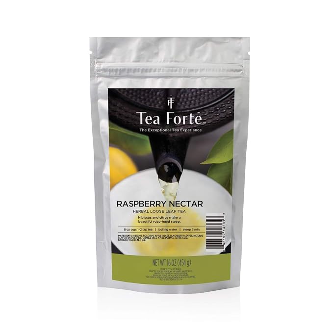 Tea Forte Premium Loose Leaf Tea Blend, Resealable 1 Pound Bag, Makes 160-175 Cups, Raspberry Nectar