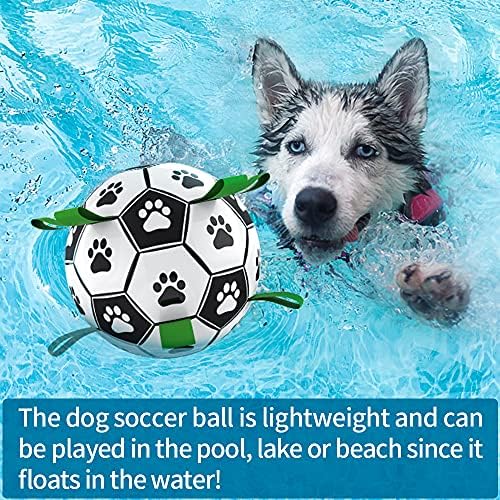QDAN Large Dog Toys, 8 Inch Soccer Ball for Dogs with Straps, World Cup Interactive Toys for Tug of War, Puppy Birthday Gifts, Water Toy, Durable Dog Balls for Medium Large (Pack of 2)