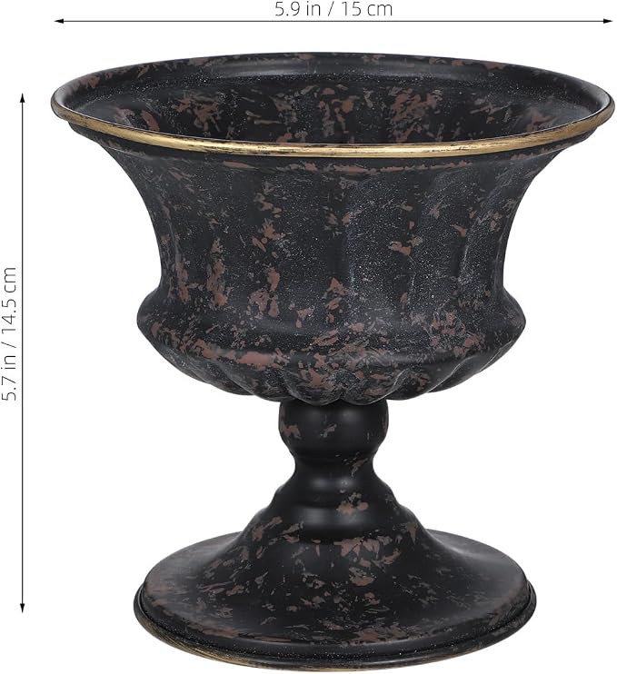 Vintage Metal Urn Planter, Small Roman Flower Pot Table Centerpiece Trumpet Vase Farmhouse Table Centerpiece Flower Bucket Decorative Trumpet Vase for Home Wedding Garden Indoor Outdoor (6 Inch)