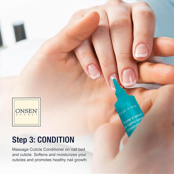 Onsen Secret Nail Care Kit - w/Cuticle Care Serum, Japanese Nail Buffer and Shine Kit - Strengthening & Shining - Spa-Quality Manicure - Organic Ingredients - Long-Lasting Shine - Easy & Safe - 1pk