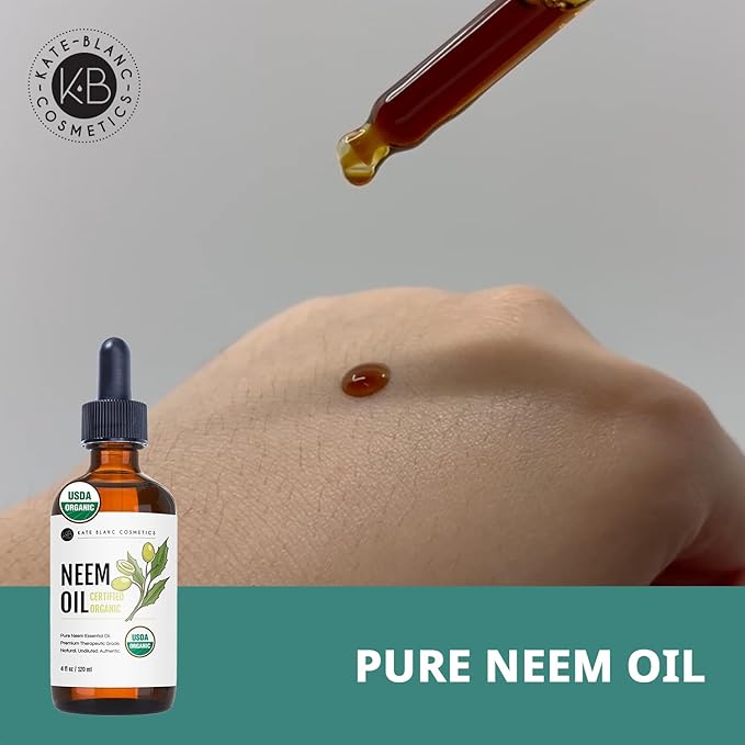 Kate Blanc Cosmetics Neem Oil for Skin, Hair & Face. Safe for Dog, Plants, Scalp (4oz, Organic, Cold Pressed, Concentrate) (Pack of 2)