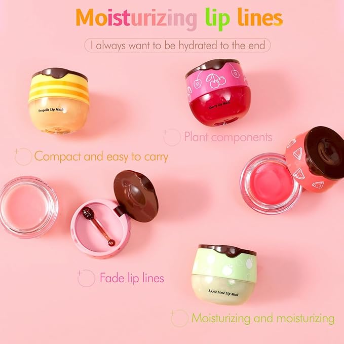 6 Packs Fruit Lip Balm, Moisturizing & Smoothing Lip with Honey & Vitamin E, Hydrate Repair Prevent Dry Cracked Lip Sleeping Lip Mask, Effective Reduces Lip Lines Lip Care