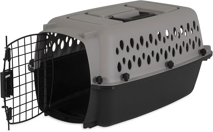 Hard-Sided Cat Carrier & Dog Crate - Pet Carrier Metal Door, Travel Cat Cage & Dog Carrier, Large Cat Carrier Alternative, for Pets ≤10 lbs, 19" Lx12.3 Wx10.8 H, Black/Grey