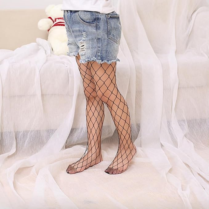 Girls Fishnet Stockings for Princess Dress High Waist Mesh Tights Cute Pattern Knit Socks