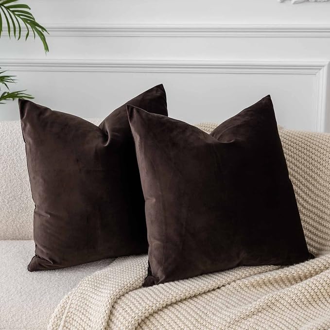 24x24 Velvet Throw Pillow Covers Set of 2 for Couch Sofa Bed,Coffee | JUSPURBET Decorative Pillow Covers with Invisible Zipper for Modern Living Room Bedroom Home Decor