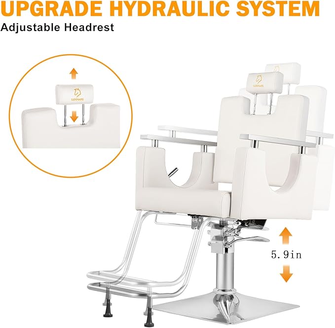 Heavy Duty Barber Chair, 360° Swivel Reclining Salon Chair for Hair Stylist, Height Adjustable Hydraulic Hairdressing Chair with Footrest for Barber Shop, Beauty Salon, Hairdressers