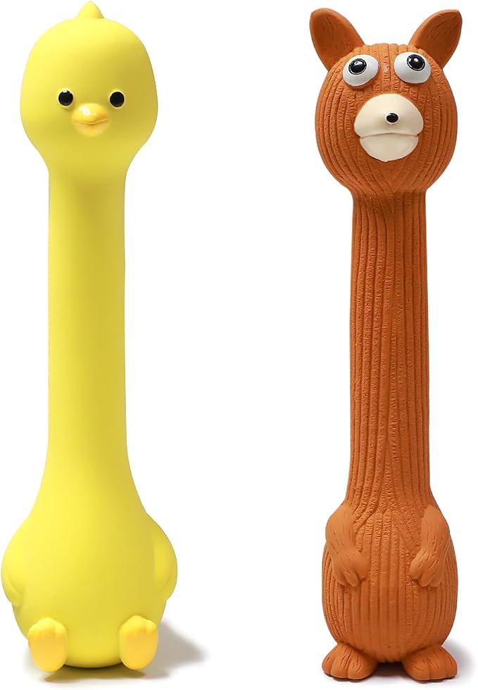 SCHITEC Squeaky Dog Toys, [2 Pack] Squawking Latex Toy with Interactive Squeaker, Squeak Rubber Duck Chicken for Medium Small Dogs