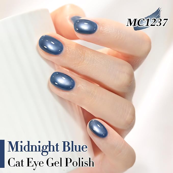 Double Rhythm 15ML Jelly Glass Cat Eye Gel Polish with Magnet Holographic Glitter Shimmer Translucent Sheer Color Salon Soak Off Magnetic Nail at Home (Sky Blue-MC1237)
