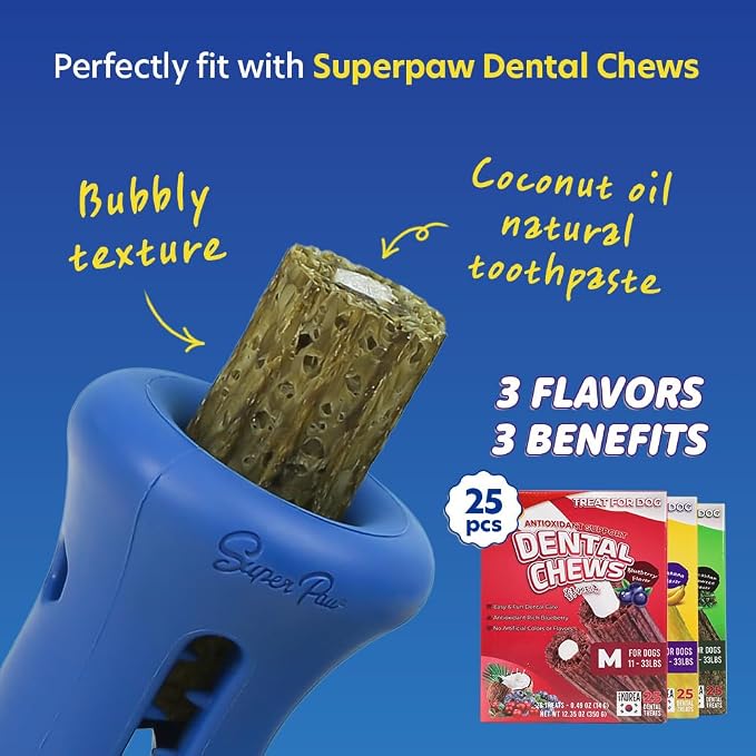 SuperPaw Dog Dental Chews (Banana, M) & Chew Holder (M) Bundle Kit