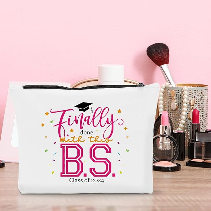Graduation Gifts for Women, Class of 2024 Gifts, 2024 Graduation Congratulations Gifts Cosmetic Bag, Finally Done with This B.S. Makeup Bag, Cheer Up Birthday Gifts for Friend Sister