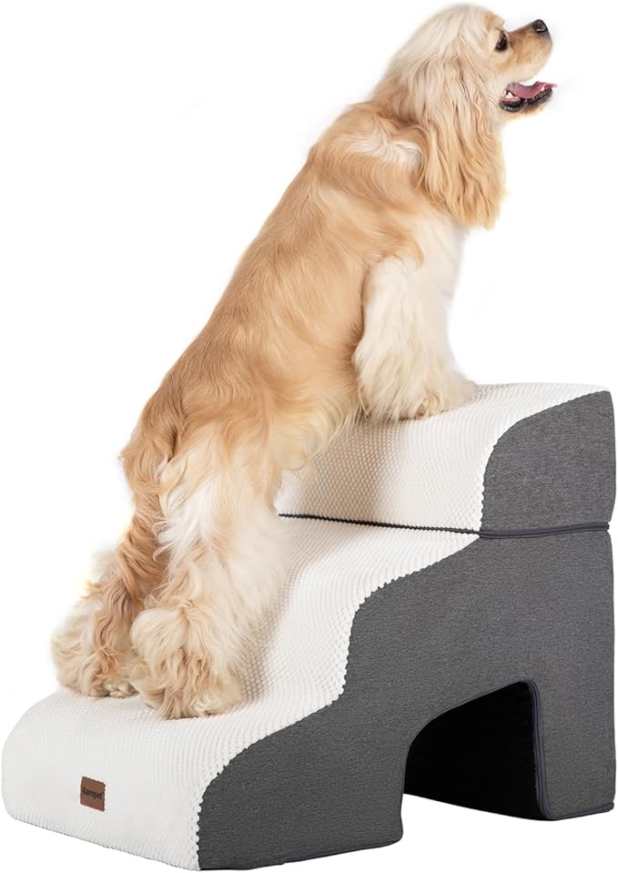 Garnpet Dog Stairs for Couch Sofa and Chair with Tunnel, 3-Step Dog Steps for Small Dogs and Cats, Non-Slip Indoor Pet Step, Beige