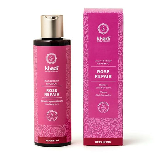 khadi ROSE REPAIR Ayurvedic Shampoo - Intensive regeneration & nourishing care for damaged hair - 100% natural & silicone-free - 6.7 fl oz