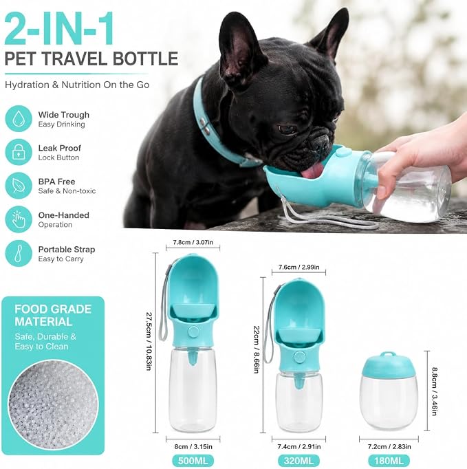 2-in-1 Dog Cat Portable Water & Food Travel Dispenser Bottle (Green)