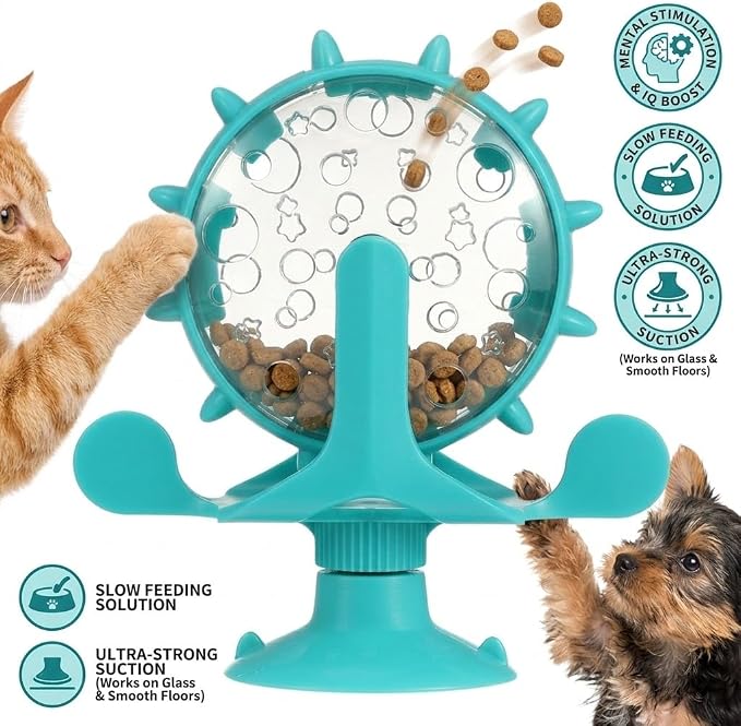 Ipetboom Cat Feeding Toy Rotating Windmill Treat Dispenser Pet Slow Food Toy with Leakage Hole Interactive for Cats and Puppies Vertical Spinning Food Wheel 5.11X1.57X6.69in