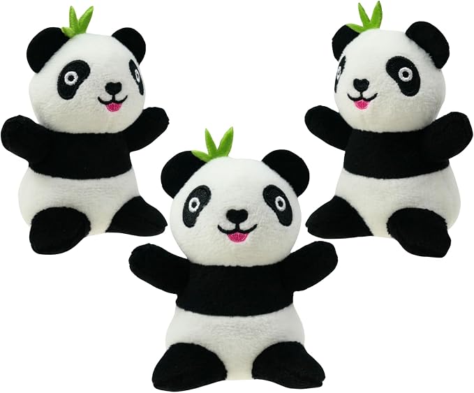 Dog Hide and Seek Toys Puppy Chew Squeaky Toys Plush Mushroom&Bamboo&Shell Hideout Stuffing with Squeakers Animals (3Pcs Squeaky Panda)