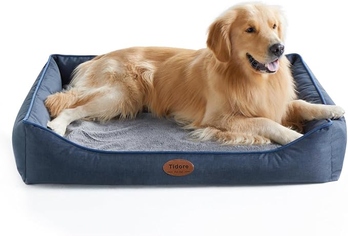 Tidore Orthopedic Dog Beds for Medium Dogs, Durable Egg Crate Foam Sofa Dog Bed wit Washable Removable Cover,Waterproof Lining,Pet Bed for Large Dogs (Navy Blue, 39.4" L x 31.5" W x 7.4" Th)