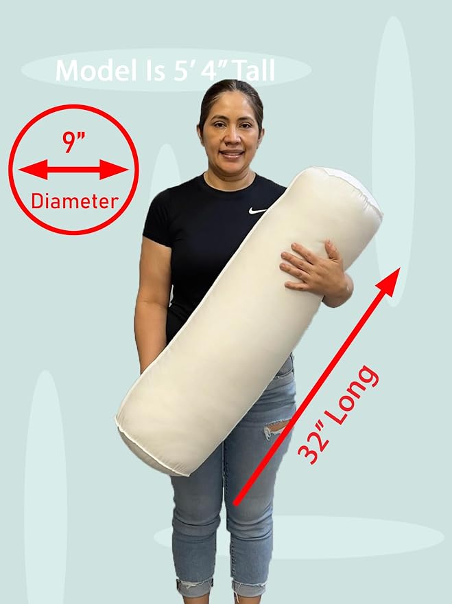 Pillowflex Bolster Pillow (9x32) - Round Roll Pillow Bolster Insert, Plush Polyester-Filled Insert for Decorative Shams, Odorless, Lint and Dust-Free Polyester Filling, No Lumps - (White)