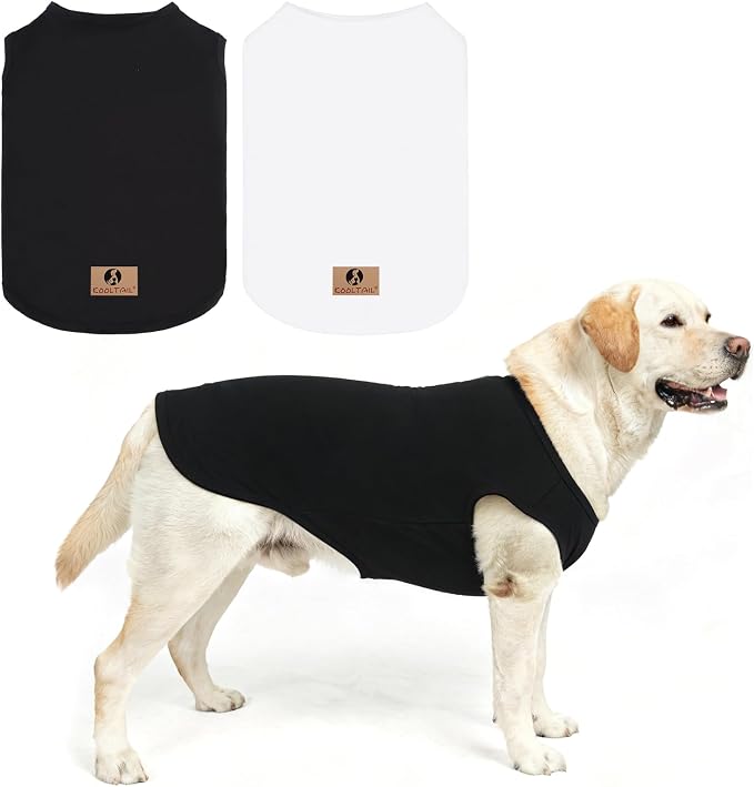 Large Dog Clothes for Boy Girl, 2 Pack Cotton Summer Dog T Shirts UV & Insect Protection for Outdoor Camping, Anti-Hair Loss Breathable Sleeveless Pet Vest Tank Tops Apparel, Black & White, L