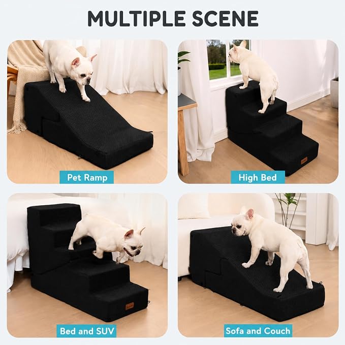 5-Step Dog Stairs and Ramp for Small Dogs and Cats, Pet Steps for High Bed with Non-Slip Bottom, Black