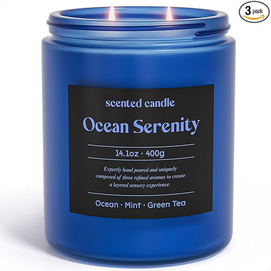 CHILLFLAME Scented Candles, 14.1 oz Scented Candles for Home, 2 Wicks Blended Scents Aromatherapy Candles for Women and Men, Birthday Gifts for Women (Ocean+Mint+Green Tea)
