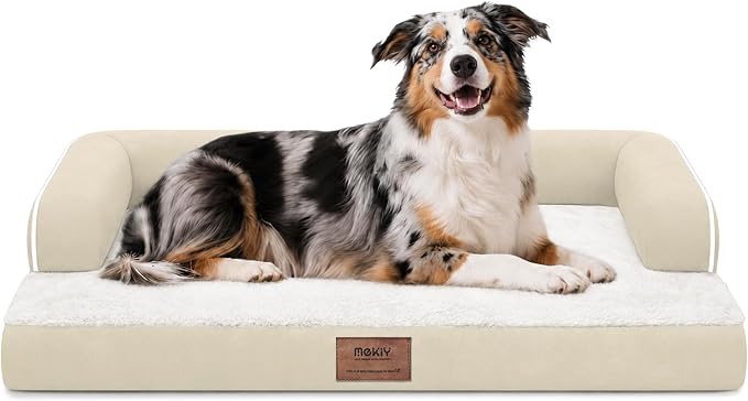 Orthopedic Washable Dog Bed with Bolster for Large Sized Dogs | Pillow Support for Neck Relief, Egg Crate Foam, Waterproof Liner, Anti-Slip Bottom, Machine Washable Cover, 38 x 25 Inch