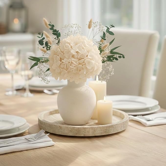 SIDUCAL Ceramic Decorative Flower Vase | 6 Inch Pottery Rustic Farmhouse Boho Vase for Home Decor, Table, Living Room, Bathroom, Shelf, Mantel Decoration, Wedding, White