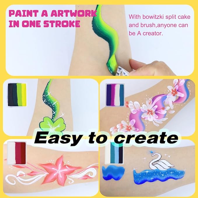 Bowitzki 10g Split Cake Face Paint Professional For Adults One Stroke Split Cake Non Toxic Rainbow Flora Dolphin Unicorn Flame Body Paint Makeup (Green)