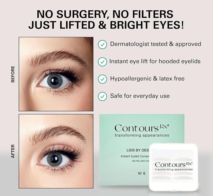 Contours Rx Lids by Design – N°7 Instant Eyelid Lift Strips for Dramatic Lift on Hooded, Droopy Eyelids – Medical-Grade, Anti-Aging, Non-Surgical Eye Tape – 80 Count
