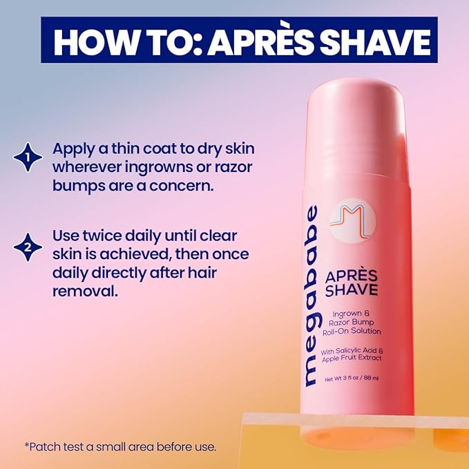Megababe Après Shave | Post-Shave & Waxing | Ingrown Hair & Razor Bump Roll-On Treatment for Women | Bikini, Armpits & Legs (3.0 fl oz)