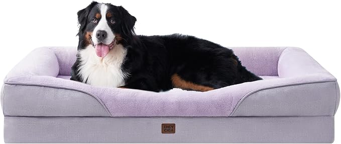 EHEYCIGA Orthopedic XXL Dog Bed for Large Dog, Memory Foam Dog Couch,Purple | 52x41 Inch Extra Large Sized Dog Sofa with Sides, Waterproof Liner & Washable Removable Cover, Bolster Pet Couch