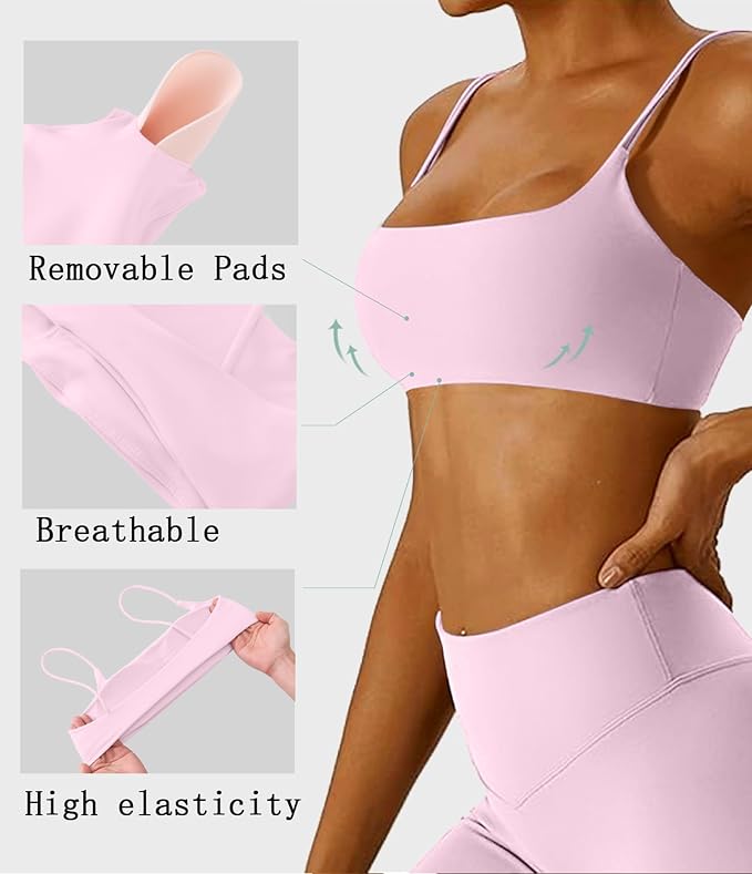 Comper Women's Sports Bras Wirefree Racerback Workout Bras Sexy Thin Straps Yoga Sport Bras with Removable Pads